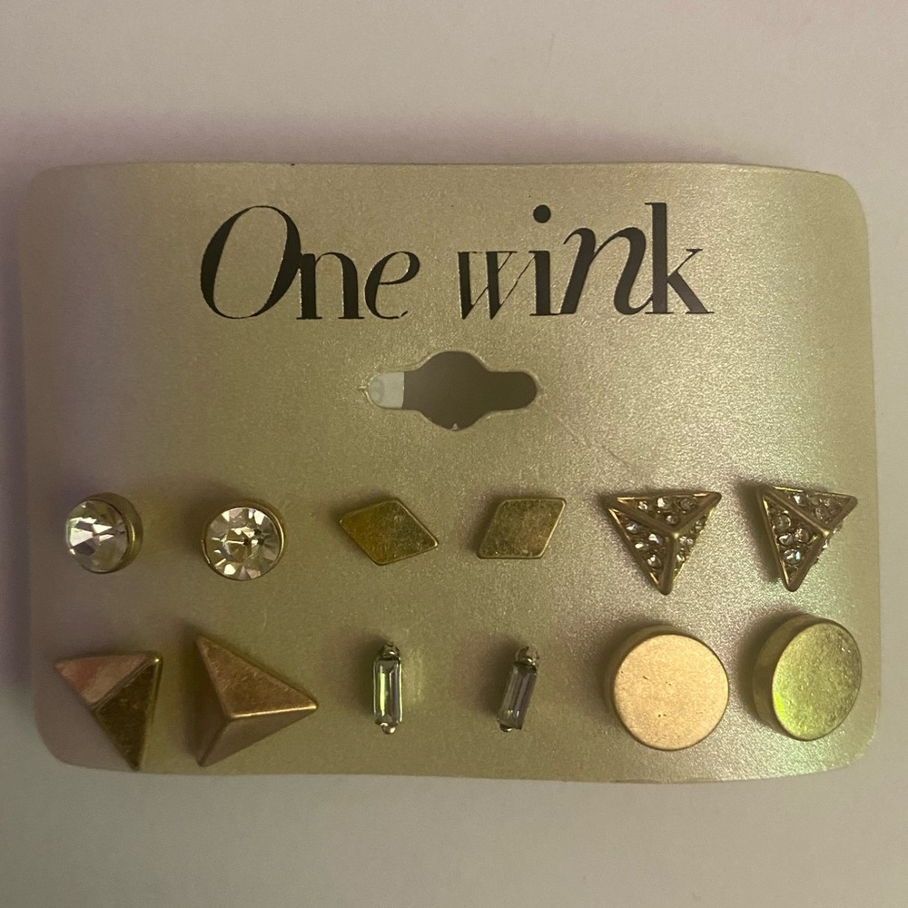 One Wink Gold and Silver Earring Set NWT